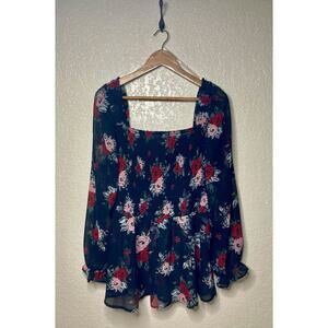 Fairy Whimsigoth Semi Sheer Babydoll Top 2XL Floral Off The Shoulder Romantic